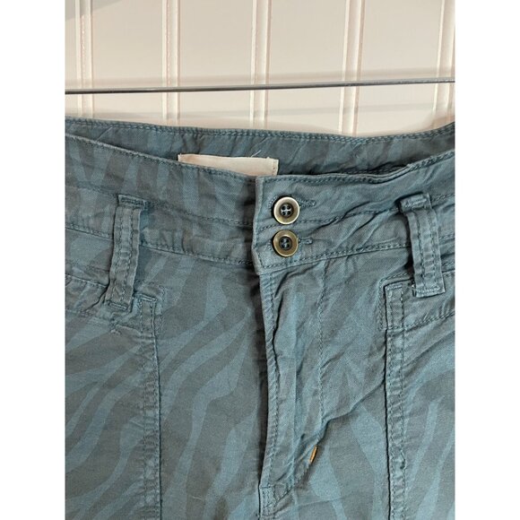 Anthropologie Wanderer Pants Womens 26 Blue Green Zebra Linen Crop High Rise - Picture 5 of 15